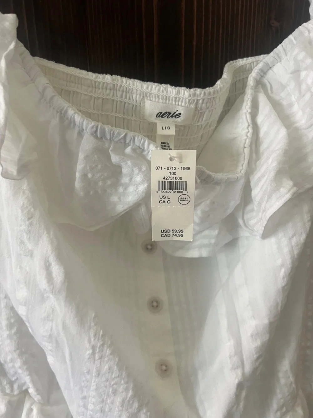 Aerie White Textured Ruffle Romper NWT | Sleeveless Button Front - Picture 4 of 4